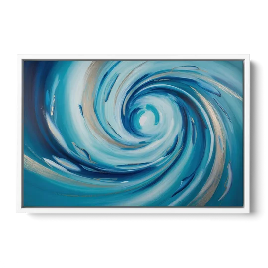 Ethereal Vortex Oceanic Blue Abstract - White Framed Canvas Wall Art - Front