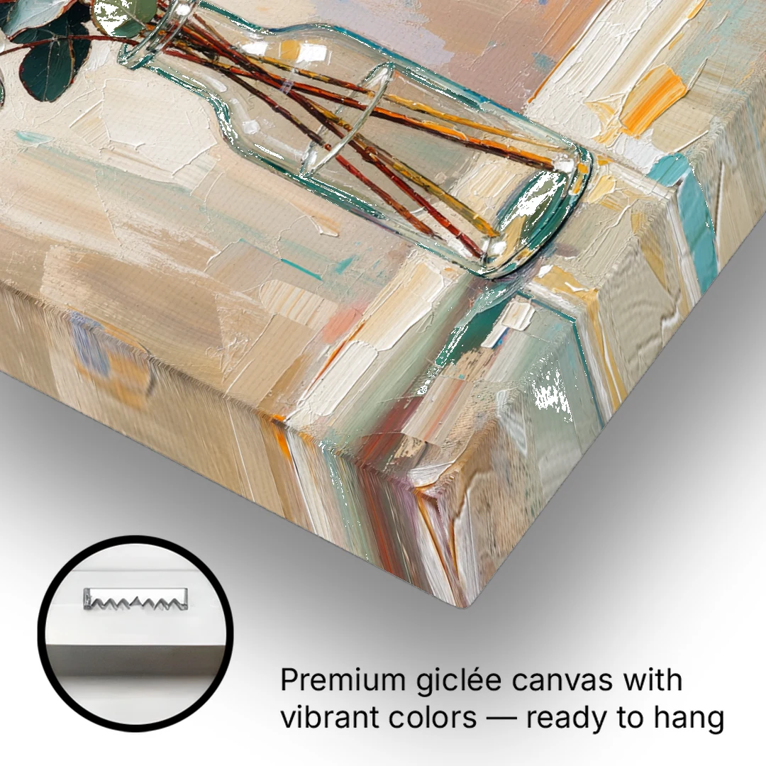 Eucalyptus Canvas Print in a Glass Bottle - Canvas Wall Art - Gallery Wrap Corner