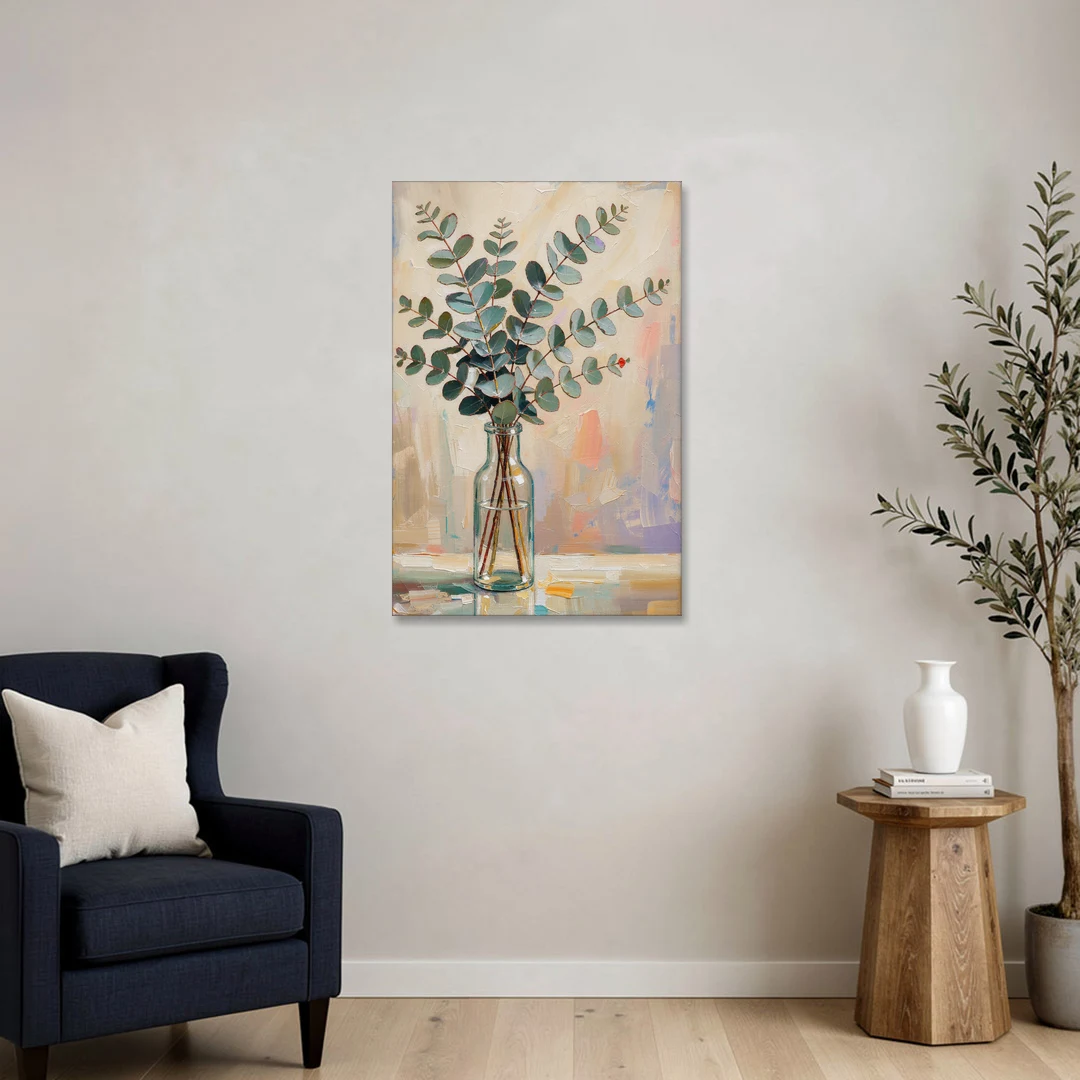 Eucalyptus Canvas Print in a Glass Bottle - Canvas Wall Art - Sofa - 24x36