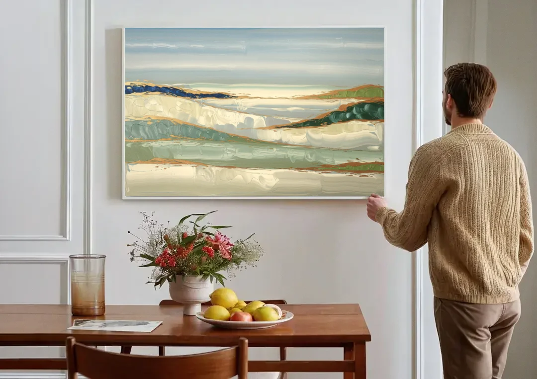 Eugene Abstract Landscape canvas wall art above a dining table