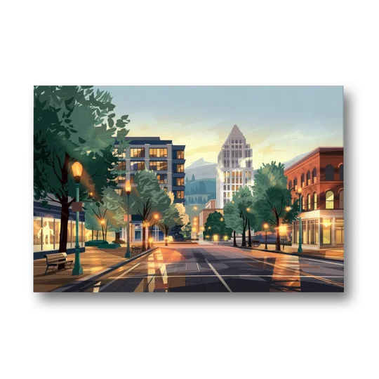 Eugene Cityscape Downtown - Canvas Wall Art - Front