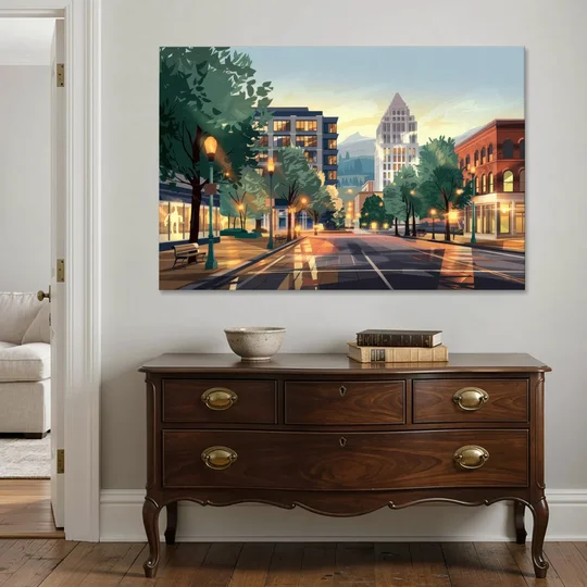 Eugene Cityscape Downtown - Canvas Wall Art - Coffee Table - 60x40