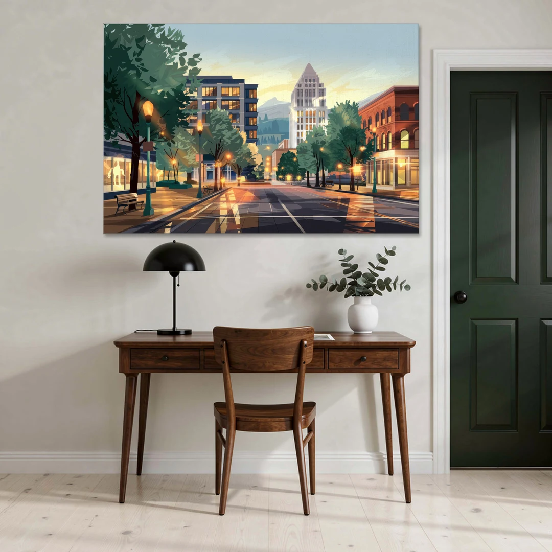 Eugene Cityscape Downtown - Canvas Wall Art - Office - 60x40