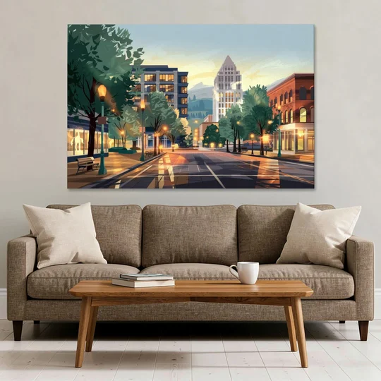 Eugene Cityscape Downtown - Canvas Wall Art - Sofa - 60x40