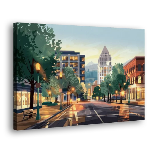 Eugene Cityscape Downtown - Canvas Wall Art - Side