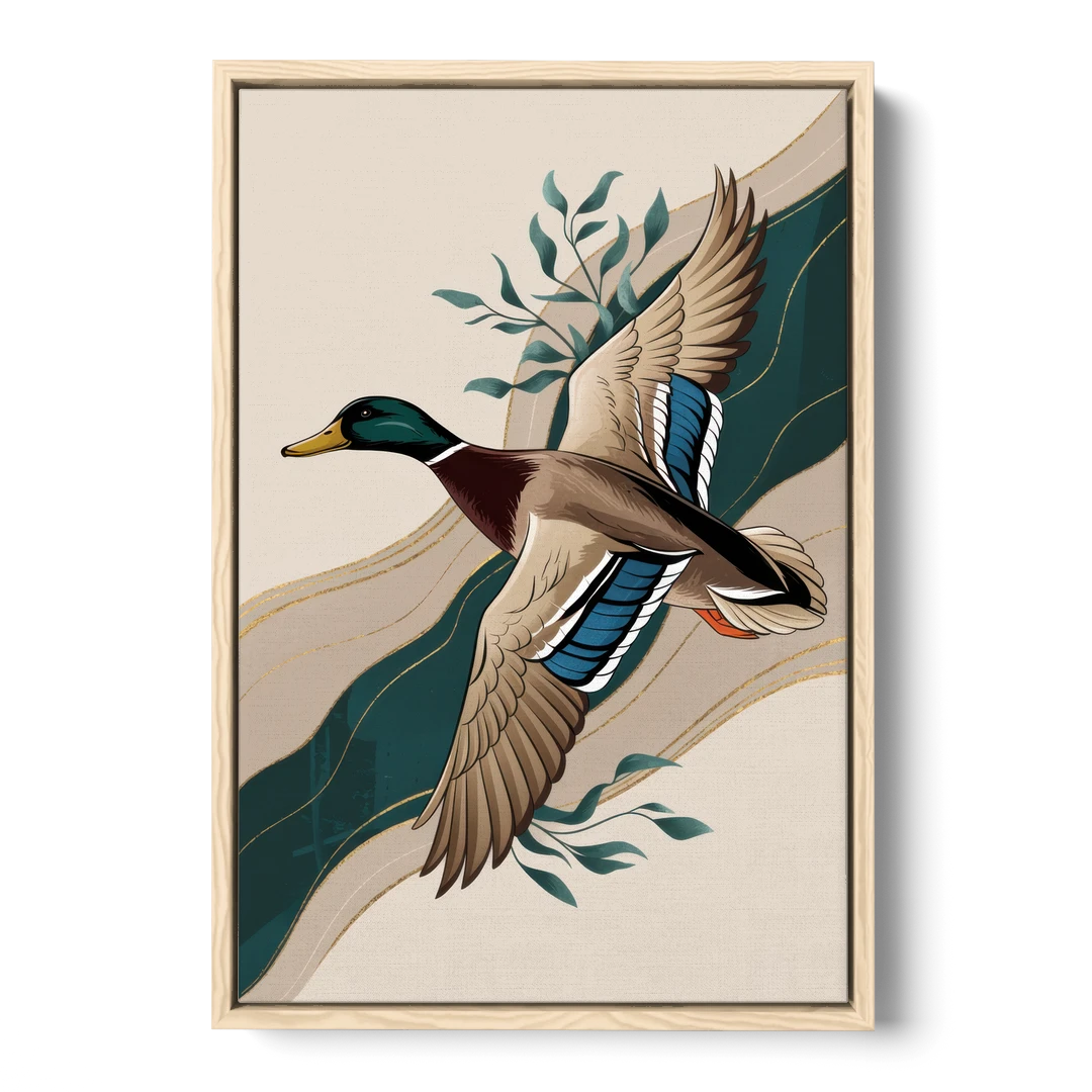 Eugene Ducks Fan Design - Oak Framed Canvas Wall Art - Front