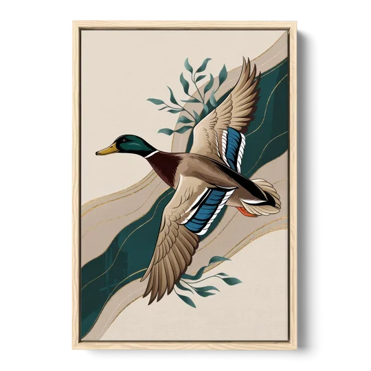Eugene Ducks Fan Design - Oak Framed Canvas Wall Art - Front
