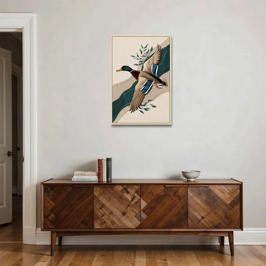 Eugene Ducks Fan Design - Oak Framed Canvas Wall Art - Coffee Table - 24x36