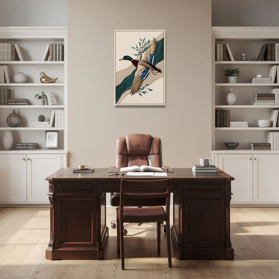 Eugene Ducks Fan Design - Oak Framed Canvas Wall Art - Office - 24x36