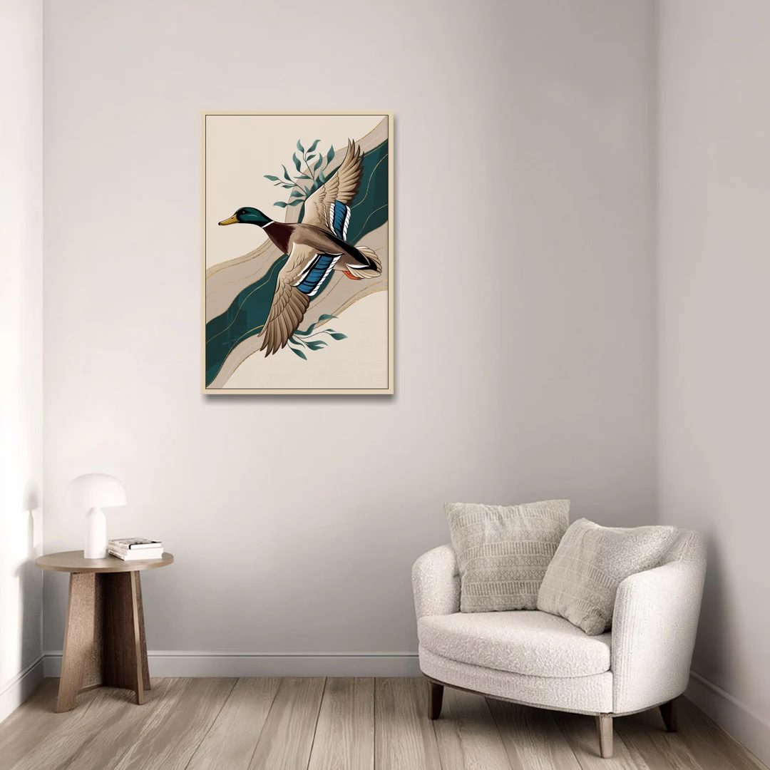 Eugene Ducks Fan Design - Oak Framed Canvas Wall Art - Sofa - 24x36