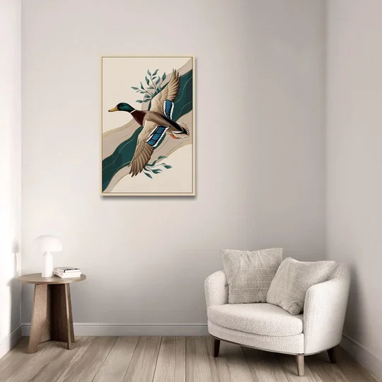 Eugene Ducks Fan Design - Oak Framed Canvas Wall Art - Sofa - 24x36