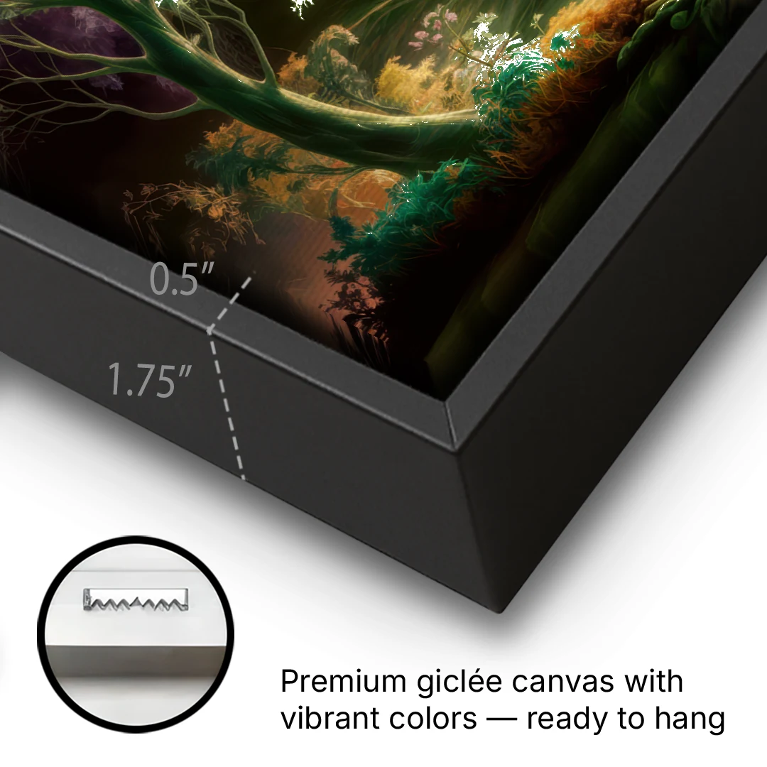 Eugene Forest Serenity - Black Framed Canvas Wall Art - Gallery Wrap Corner