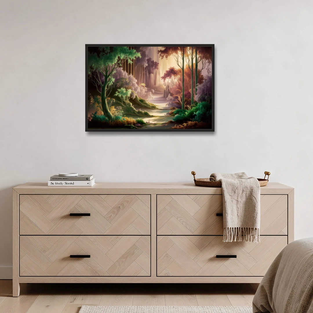 Eugene Forest Serenity - Black Framed Canvas Wall Art - Coffee Table - 36x24
