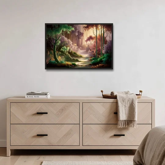 Eugene Forest Serenity - Black Framed Canvas Wall Art - Coffee Table - 36x24