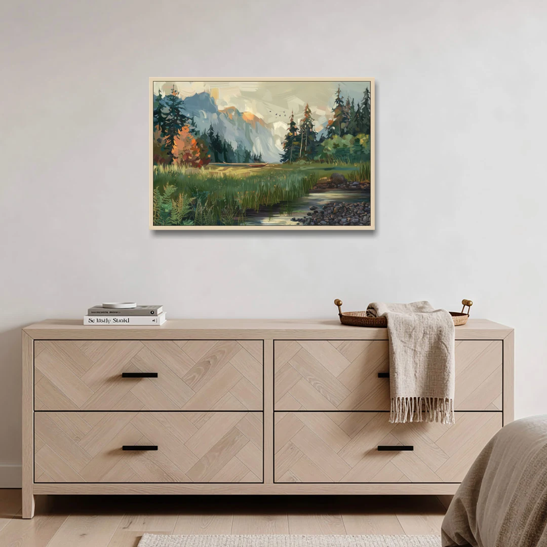 Eugene Pacific Northwest Style - Oak Framed Canvas Wall Art - Coffee Table - 36x24