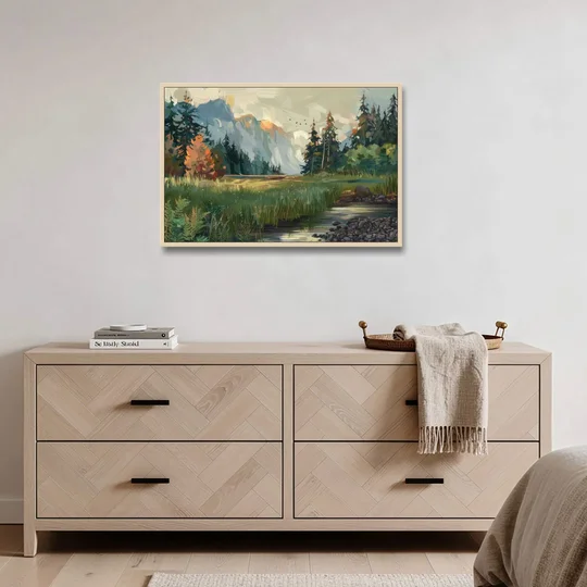 Eugene Pacific Northwest Style - Oak Framed Canvas Wall Art - Coffee Table - 36x24