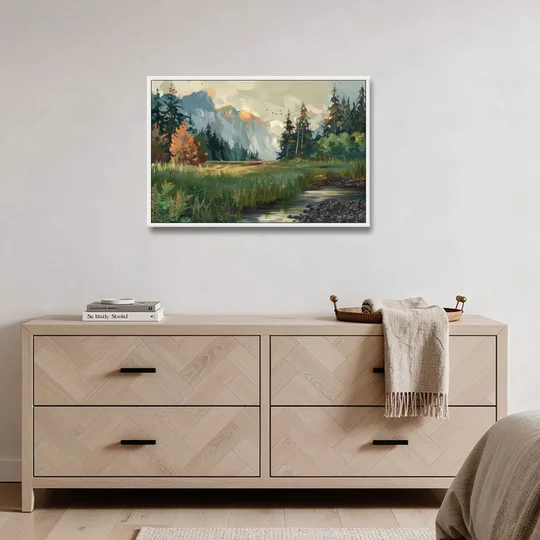 Eugene Pacific Northwest Style - White Framed Canvas Wall Art - Coffee Table - 36x24