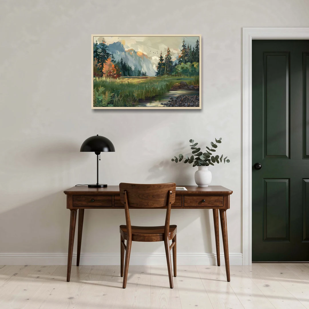 Eugene Pacific Northwest Style - Oak Framed Canvas Wall Art - Office - 36x24
