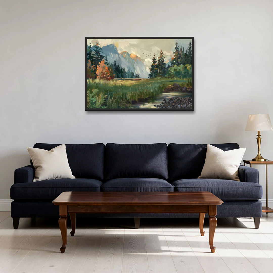 Eugene Pacific Northwest Style - Black Framed Canvas Wall Art - Sofa - 36x24