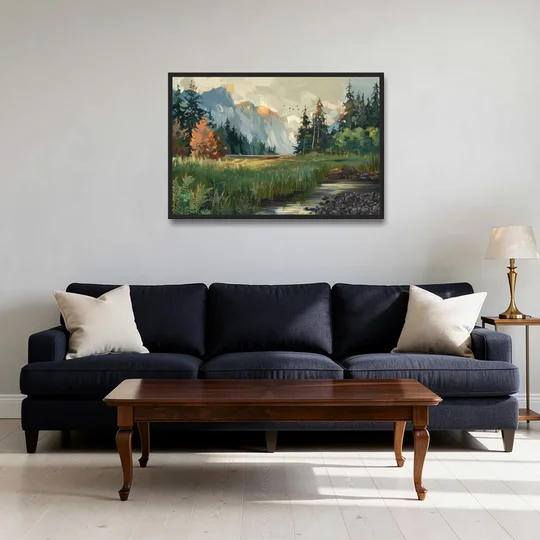 Eugene Pacific Northwest Style - Black Framed Canvas Wall Art - Sofa - 36x24