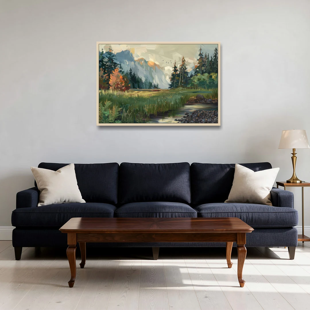 Eugene Pacific Northwest Style - Oak Framed Canvas Wall Art - Sofa - 36x24