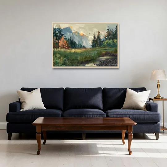 Eugene Pacific Northwest Style - Oak Framed Canvas Wall Art - Sofa - 36x24