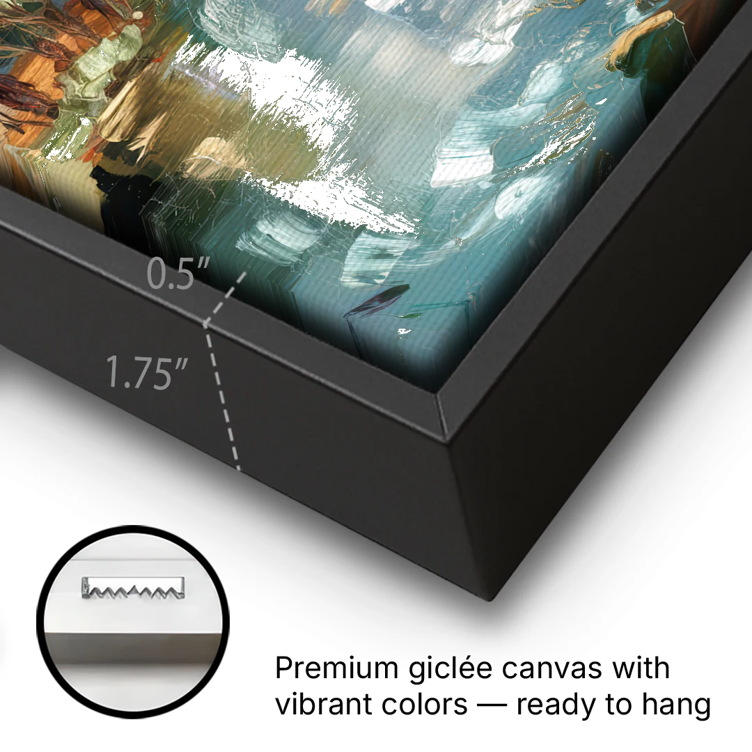 Eugene Riverfront Views - Black Framed Canvas Wall Art - Gallery Wrap Corner