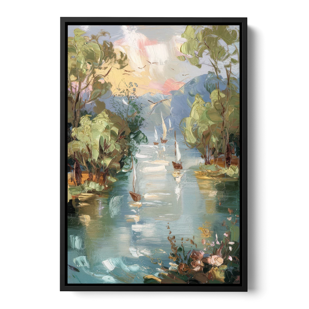 Eugene Riverfront Views - Black Framed Canvas Wall Art - Front