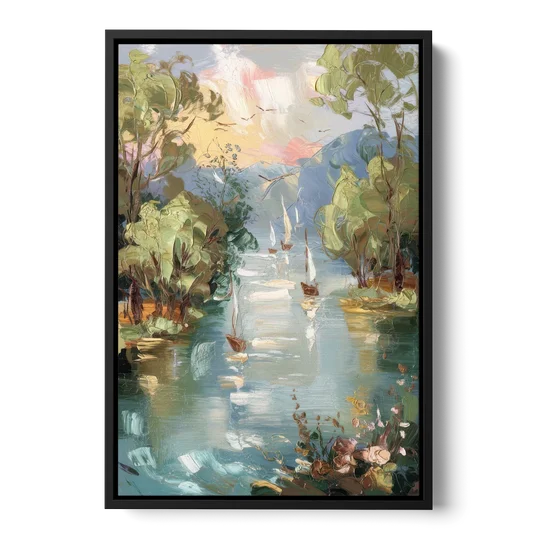 Eugene Riverfront Views - Black Framed Canvas Wall Art - Front