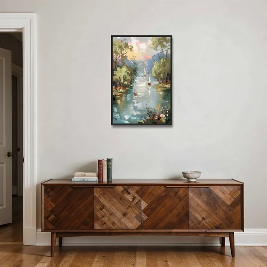 Eugene Riverfront Views - Black Framed Canvas Wall Art - Coffee Table - 24x36