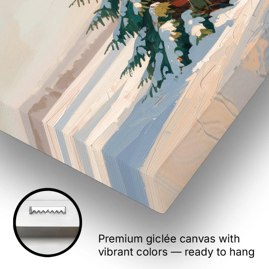 Evergreen Tree Painting of a Lone Snowy Fir - Canvas Wall Art - Gallery Wrap Corner
