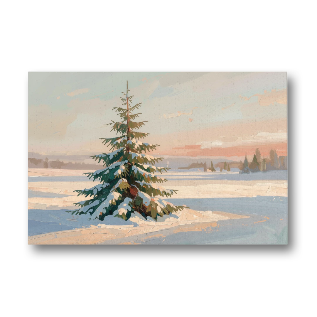 Evergreen Tree Painting of a Lone Snowy Fir - Canvas Wall Art - Front