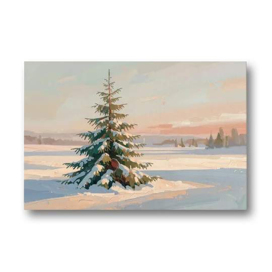 Evergreen Tree Painting of a Lone Snowy Fir - Canvas Wall Art - Front