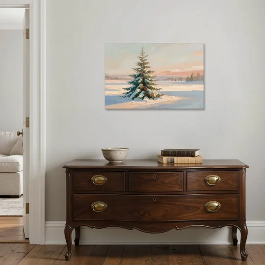 Evergreen Tree Painting of a Lone Snowy Fir - Canvas Wall Art - Coffee Table - 36x24
