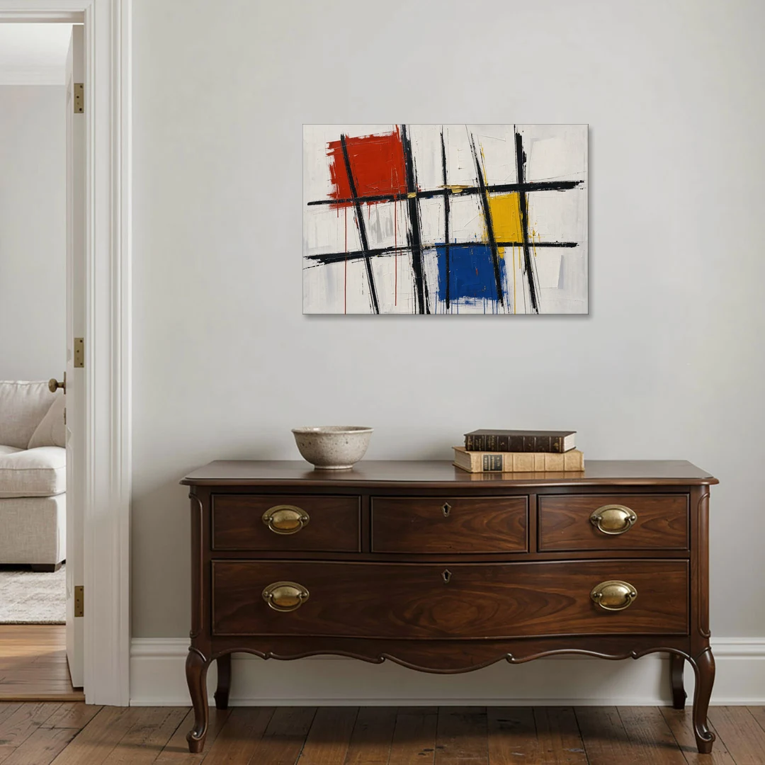 Executive Office Decor with Primary Color Grid - Canvas Wall Art - Coffee Table - 36x24
