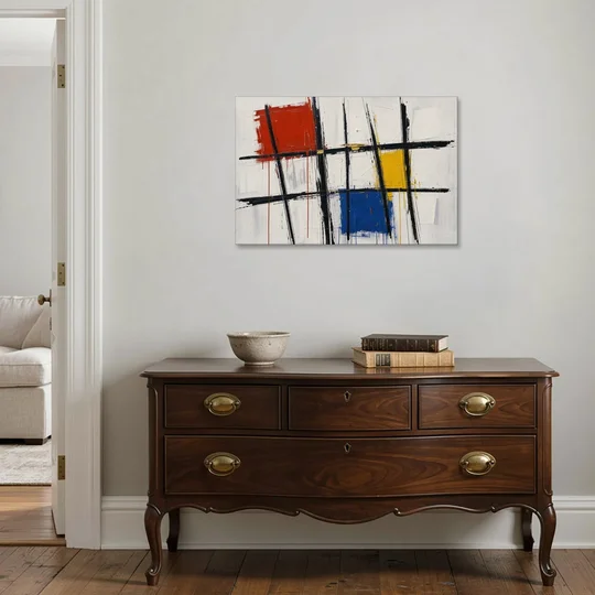 Executive Office Decor with Primary Color Grid - Canvas Wall Art - Coffee Table - 36x24