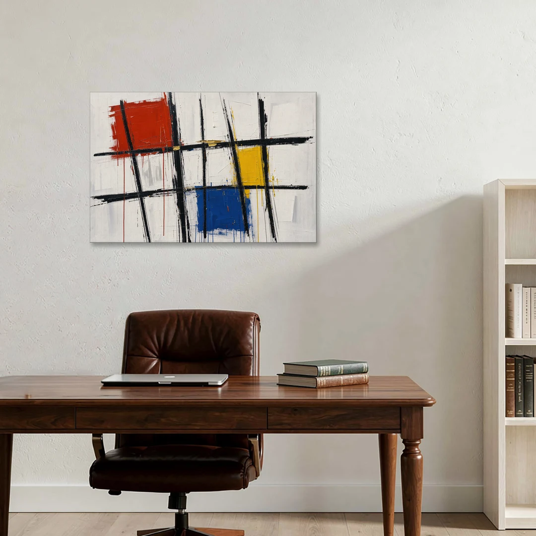 Executive Office Decor with Primary Color Grid - Canvas Wall Art - Office - 36x24