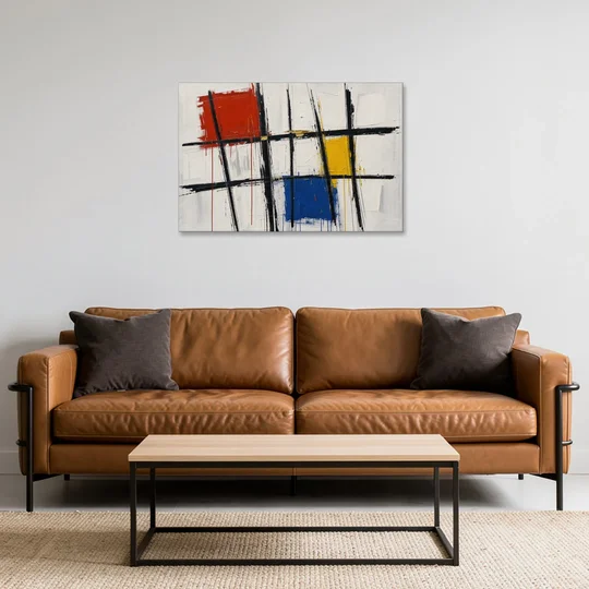 Executive Office Decor with Primary Color Grid - Canvas Wall Art - Sofa - 36x24