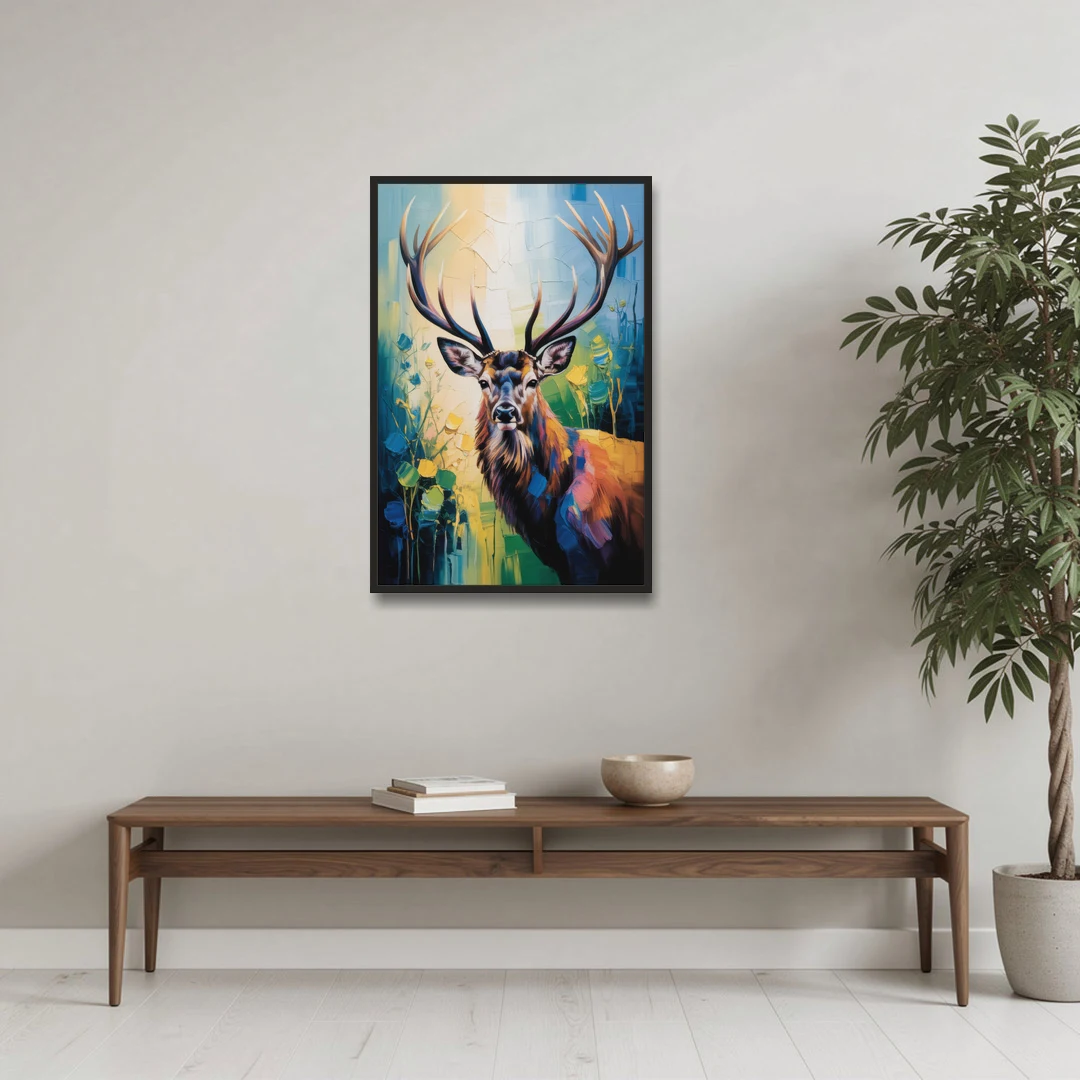 Expressive Deer Sketch - Black Framed Canvas Wall Art - Coffee Table - 24x36