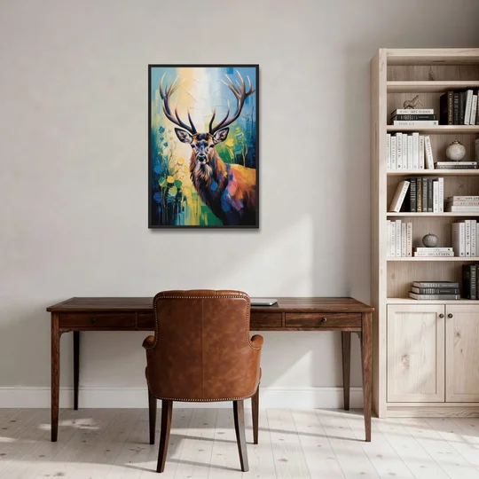 Expressive Deer Sketch - Black Framed Canvas Wall Art - Office - 24x36