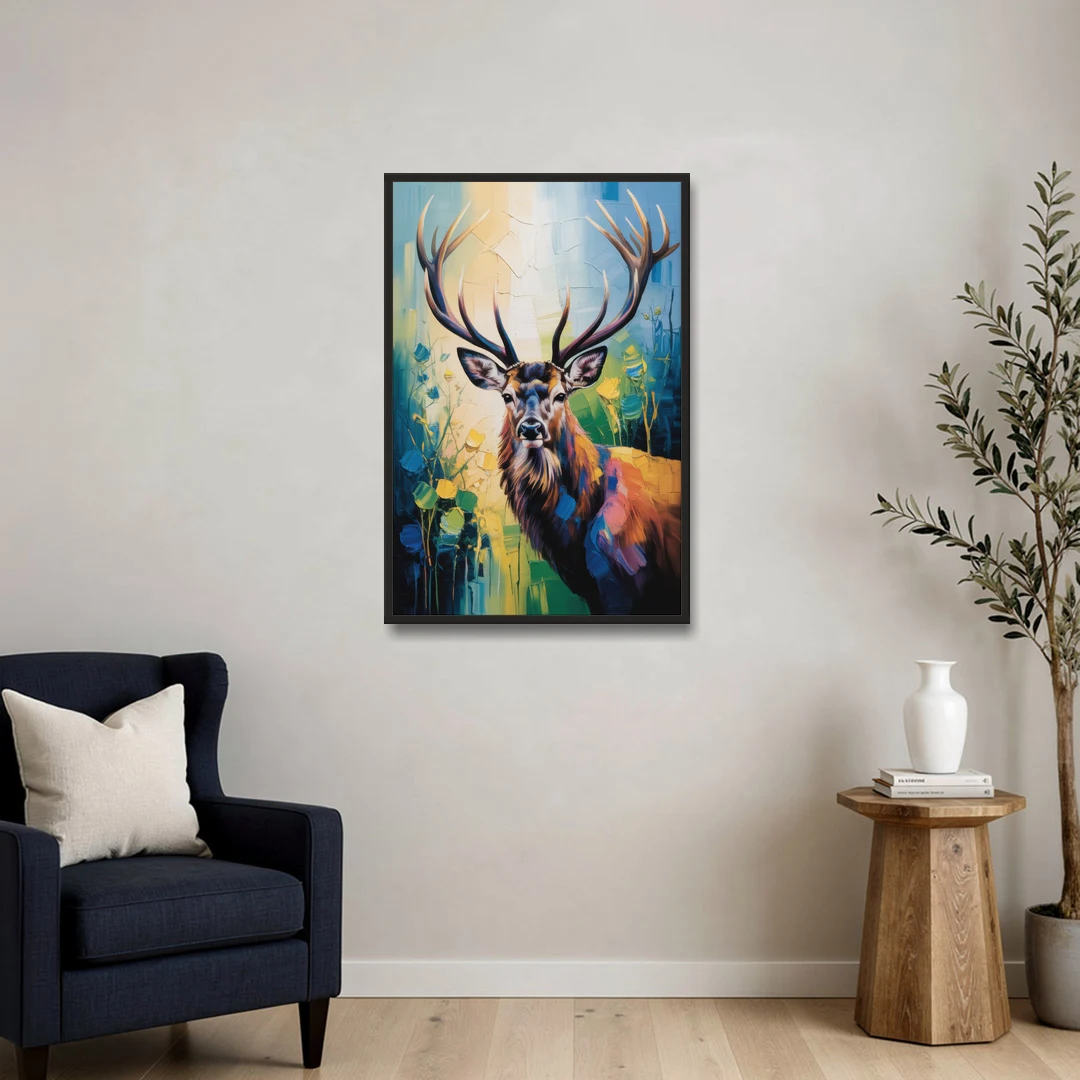 Expressive Deer Sketch - Black Framed Canvas Wall Art - Sofa - 24x36