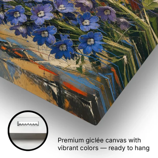 Expressive Flower Painting of Delphinium Spires - Canvas Wall Art - Gallery Wrap Corner