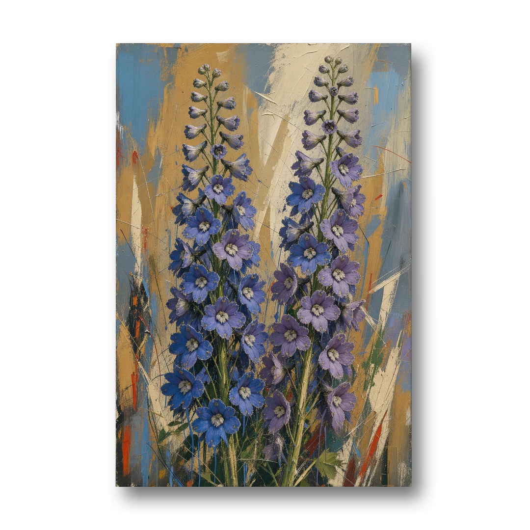 Expressive Flower Painting of Delphinium Spires - Canvas Wall Art - Front