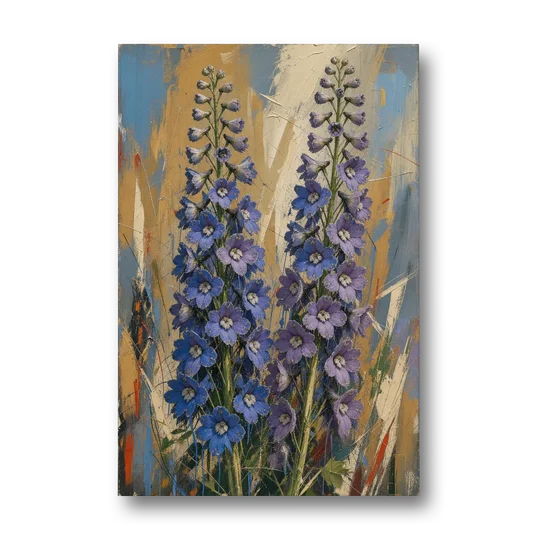Expressive Flower Painting of Delphinium Spires - Canvas Wall Art - Front