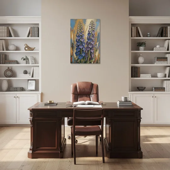 Expressive Flower Painting of Delphinium Spires - Canvas Wall Art - Office - 24x36