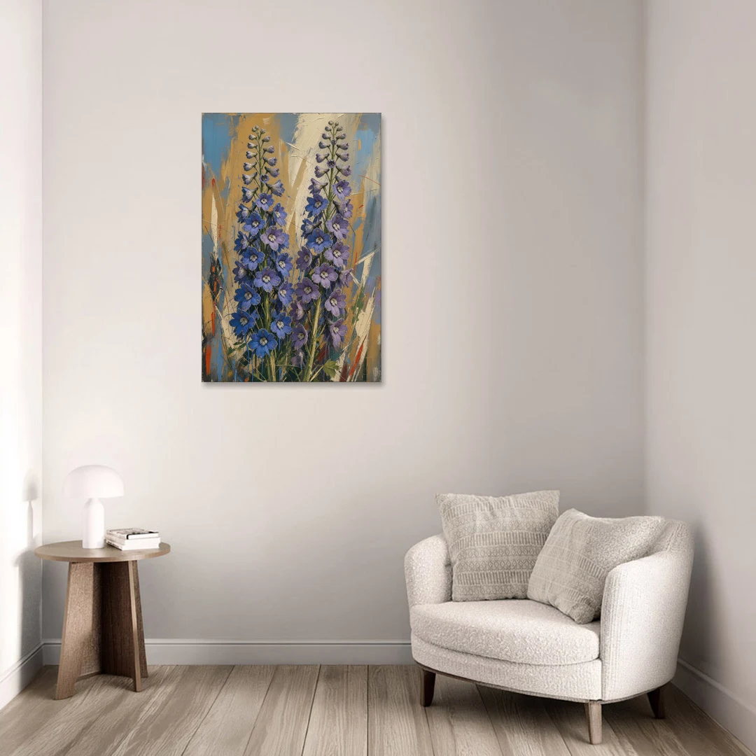 Expressive Flower Painting of Delphinium Spires - Canvas Wall Art - Sofa - 24x36