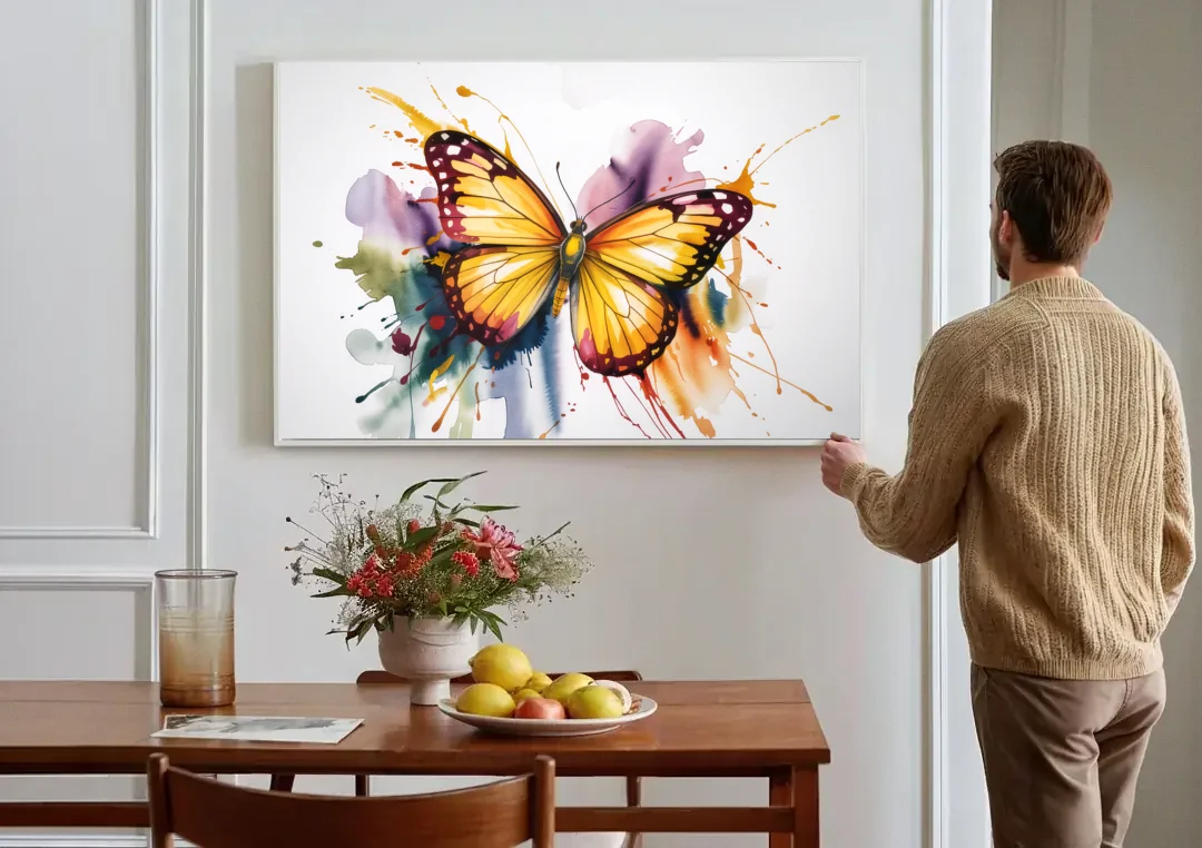 Exquisite Butterfly Sculpture canvas wall art above a dining table