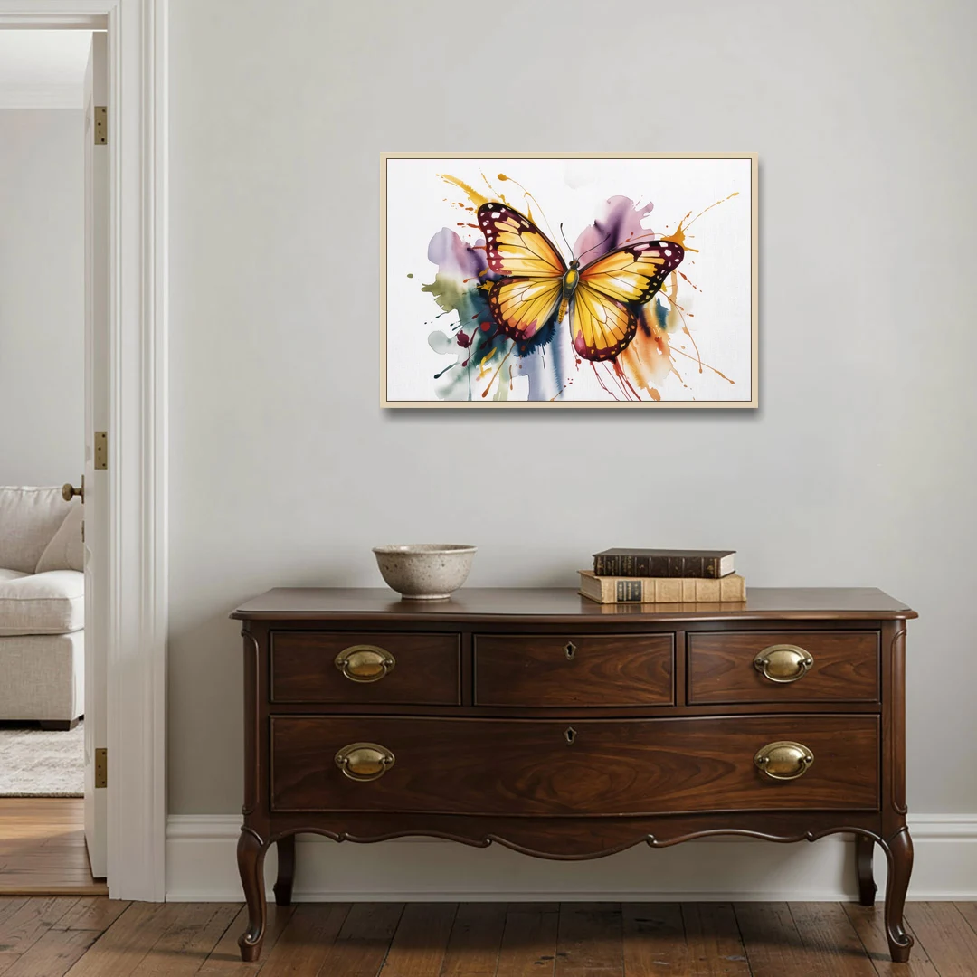 Exquisite Butterfly Sculpture - Oak Framed Canvas Wall Art - Coffee Table - 36x24