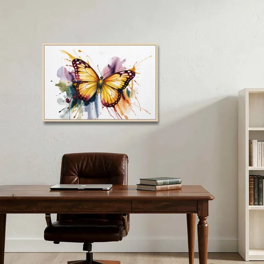 Exquisite Butterfly Sculpture - Oak Framed Canvas Wall Art - Office - 36x24