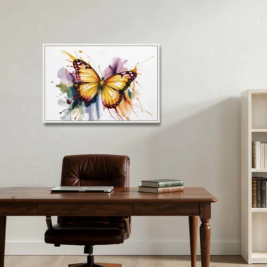 Exquisite Butterfly Sculpture - White Framed Canvas Wall Art - Office - 36x24